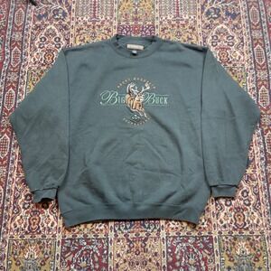 VTG 90s Headwaters Big Buck Rocky Mountain Embroidered Sweatshirt Dark Green XL